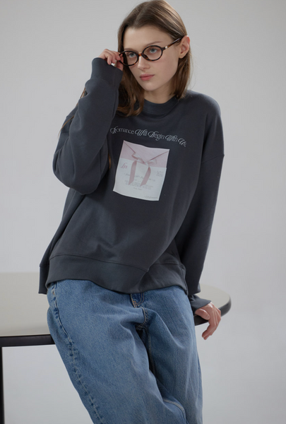 [Letter from Moon] Ribbon Letter Sweatshirt (Charcoal)