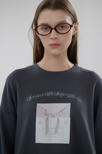 [Letter from Moon] Ribbon Letter Sweatshirt (Charcoal)