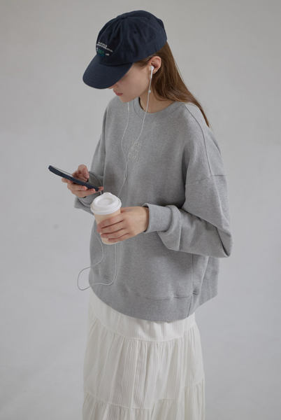 [Letter from Moon] Logo Silver Embroidered Sweatshirt (Melange Grey)