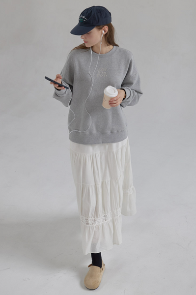 [Letter from Moon] Logo Silver Embroidered Sweatshirt (Melange Grey)