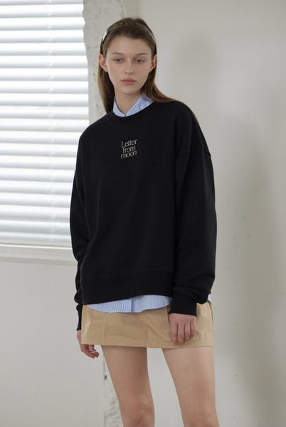 [Letter from Moon] Logo Silver Embroidered Sweatshirt (Black)