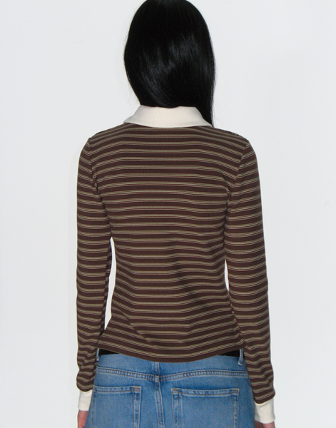 [CRANK] Multi Stripe Polo Shirt Brown