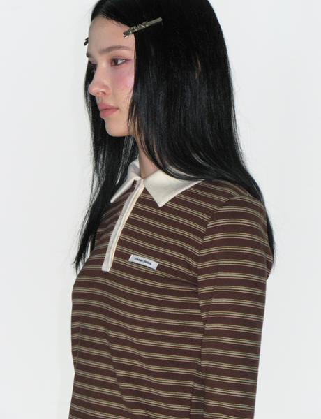 [CRANK] Multi Stripe Polo Shirt Brown