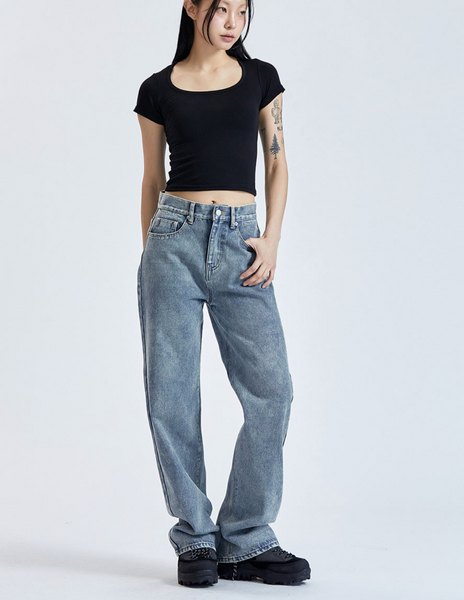 [CHICKS] NSP Day Long Straight Denim Pants Medium Blue