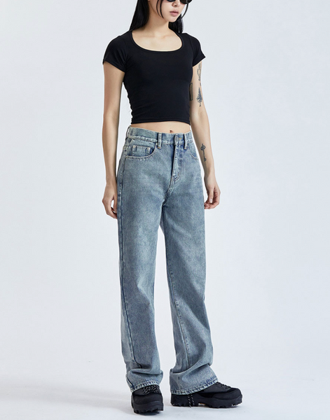 [CHICKS] NSP Day Long Straight Denim Pants Medium Blue