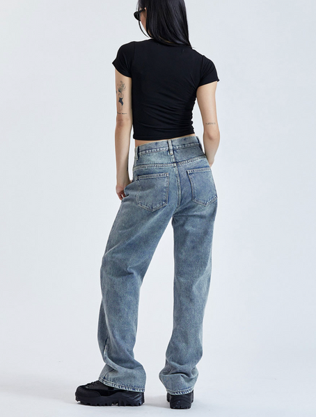 [CHICKS] NSP Day Long Straight Denim Pants Medium Blue