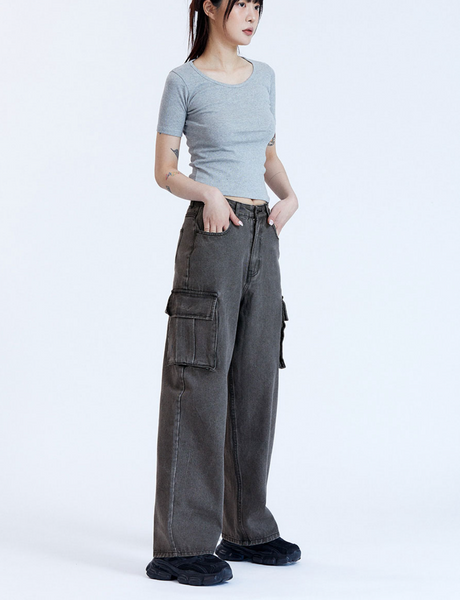 [CHICKS] CDP Board Cargo Denim Pants Black