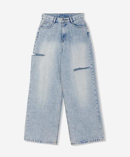 [CHICKS] Troy Damage Wide Denim Pants Light Denim