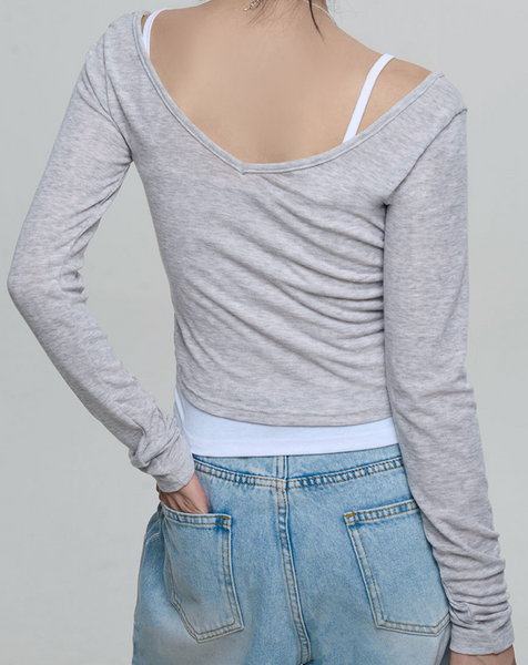 [CHICKS] Sandion V-neck Layered Long Sleeve T-shirt