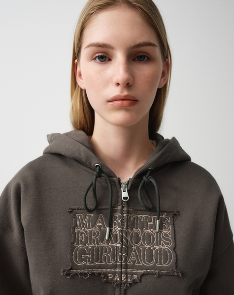 [MARITHÉ FRANÇOIS GIRBAUD] W CLASSIC LOGO CROP HOODIE ZIPUP Charcoal