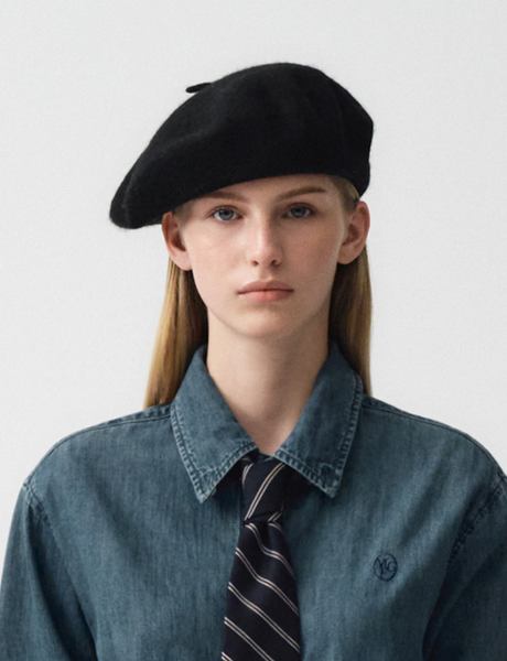 [MARITHÉ FRANÇOIS GIRBAUD] CIRCLE LOGO EMBROIDERY WOOL BERET Black