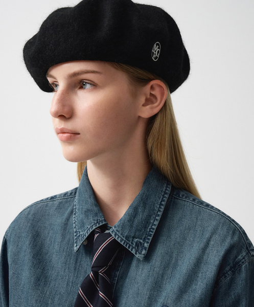 [MARITHÉ FRANÇOIS GIRBAUD] CIRCLE LOGO EMBROIDERY WOOL BERET Black