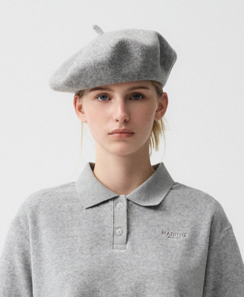 [MARITHÉ FRANÇOIS GIRBAUD] CIRCLE LOGO EMBROIDERY WOOL BERET Heather Grey