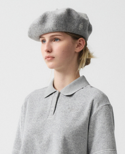 [MARITHÉ FRANÇOIS GIRBAUD] CIRCLE LOGO EMBROIDERY WOOL BERET Heather Grey