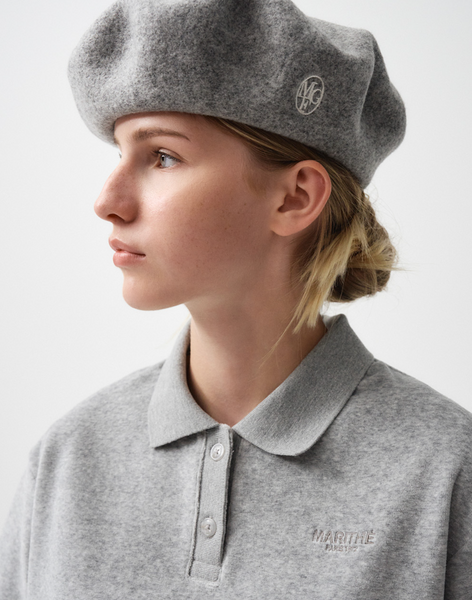 [MARITHÉ FRANÇOIS GIRBAUD] CIRCLE LOGO EMBROIDERY WOOL BERET Heather Grey