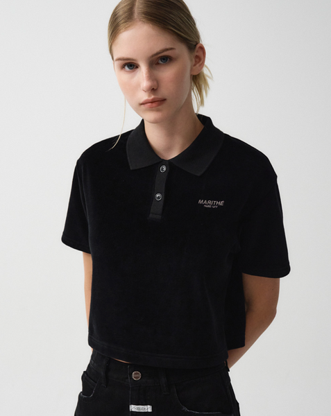 [MARITHÉ FRANÇOIS GIRBAUD] W VELOUR JERSEY CROP TEE Black