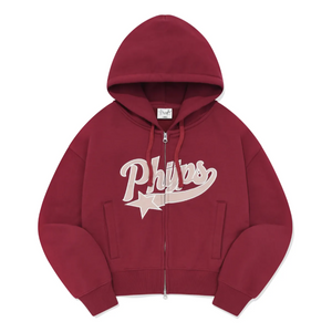 [PHYPS] Cropped Star Tail Hooded Zip-Up Pink Red