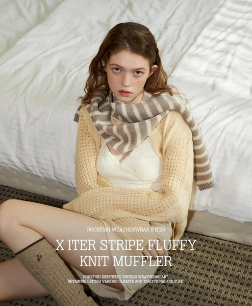 [Rockfish Weatherwear] [X ITER] STRIPE FLUFFY KNIT MUFFLER (3colours)