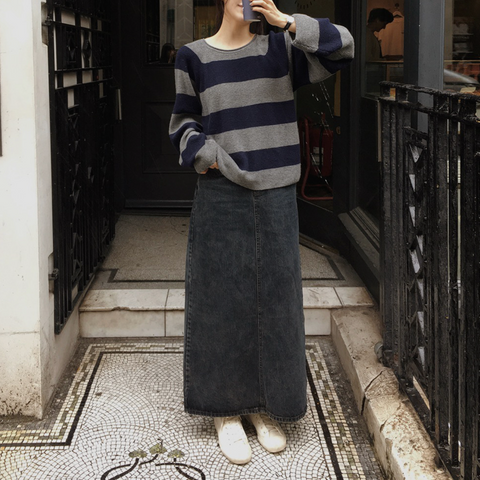 [SLOWAND] # SLOWMADE Two-Type Vintage Charcoal Denim Skirt