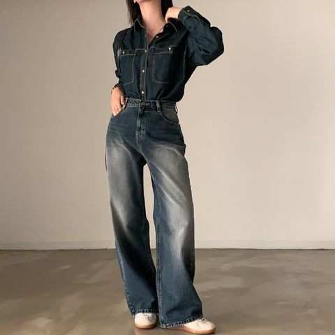 [CREAM CHEESE] Mute Denim Semi Wide Pants