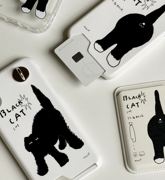 [3MONTHS] Black Cat 02 Card Storage Phone Case