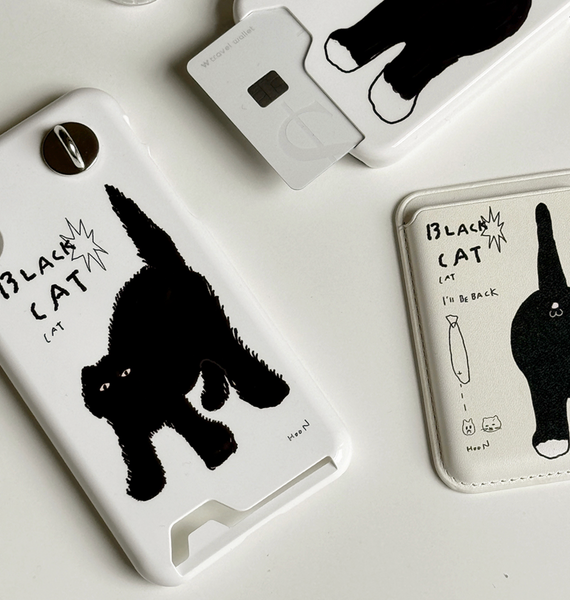 [3MONTHS] Black Cat 01 Card Storage Phone Case