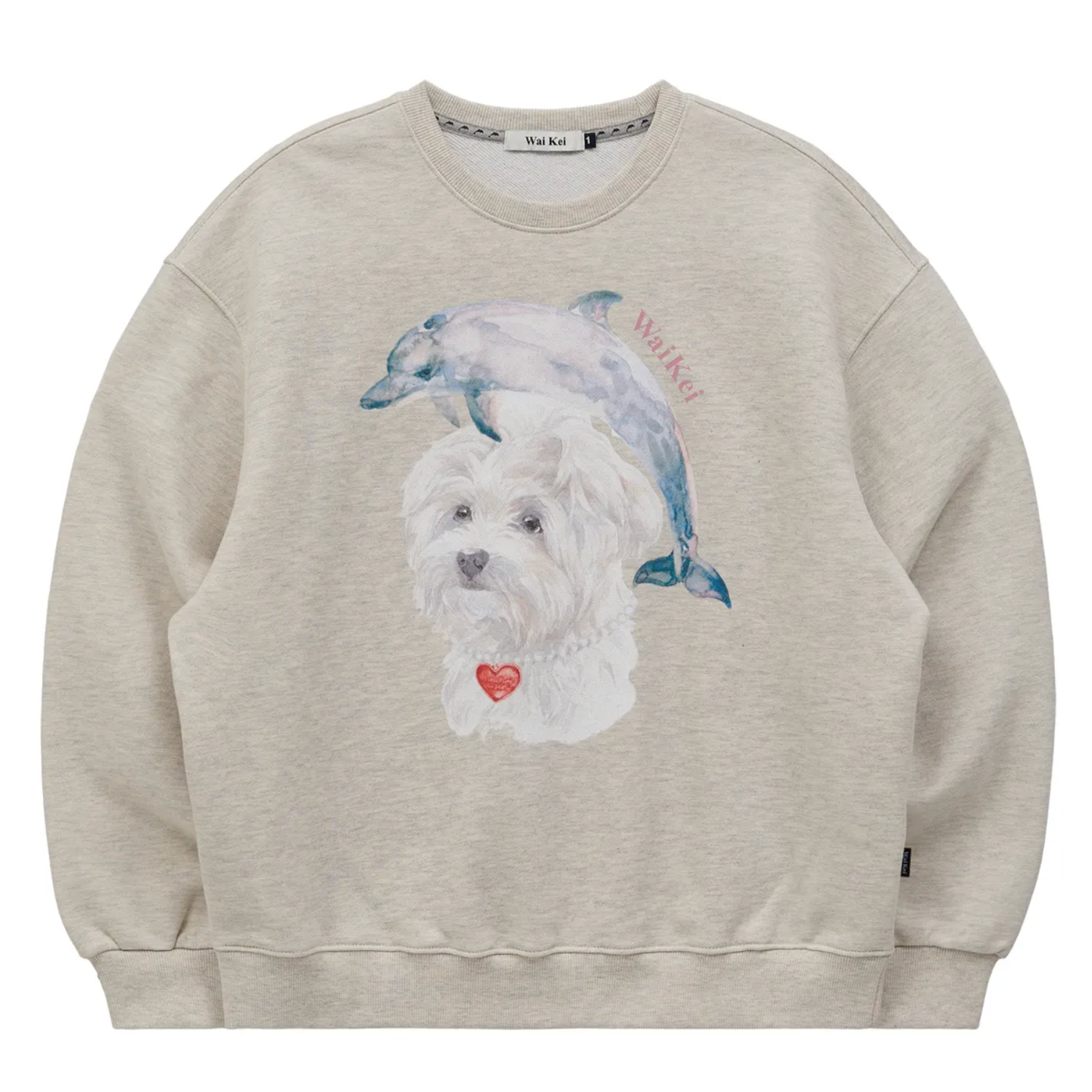 [Wai Kei] Water Color Puppy Dolphin Jumping Sweatshirt Oatmeal