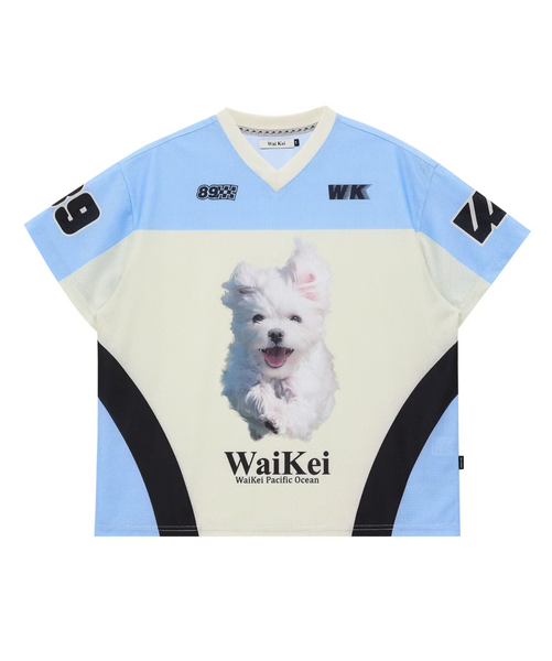 [Wai Kei] Maltese Cloud Mesh Jersey Short-Sleeved T-shirt Sky Blue