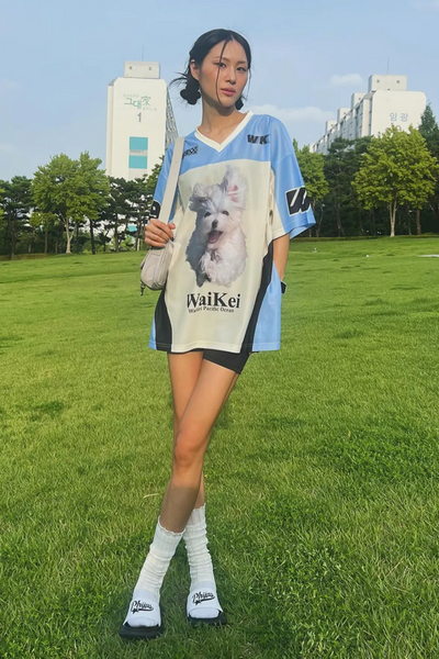 [Wai Kei] Maltese Cloud Mesh Jersey Short-Sleeved T-shirt Sky Blue