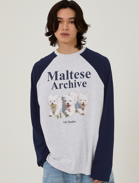 [Wai Kei] Maltese Archive Raglan Long Sleeve T-Shirt Melange White