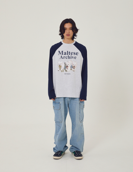 [Wai Kei] Maltese Archive Raglan Long Sleeve T-Shirt Melange White