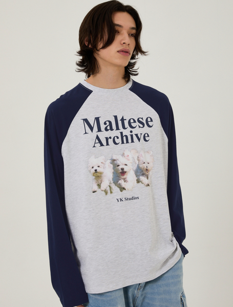 [Wai Kei] Maltese Archive Raglan Long Sleeve T-Shirt Melange White