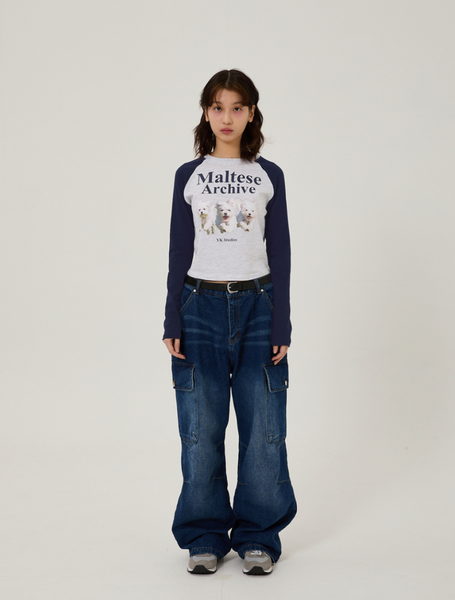 [Wai Kei] Maltese Archive Raglan Long Sleeve T-Shirt Melange White