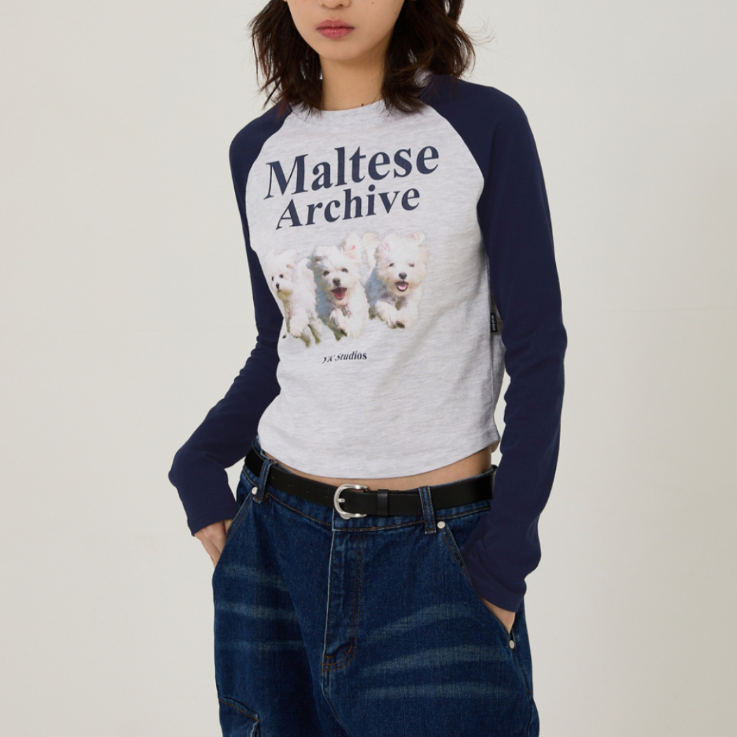 [Wai Kei] Maltese Archive Raglan Long Sleeve T-Shirt Melange White