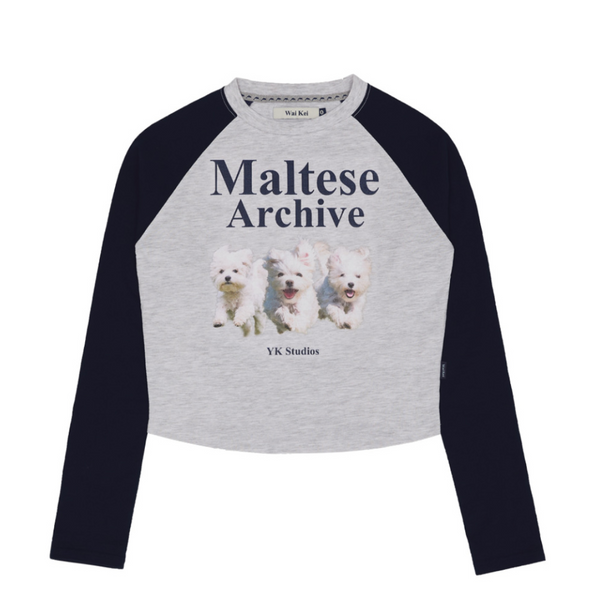 [Wai Kei] Maltese Archive Raglan Long Sleeve T-Shirt Melange White