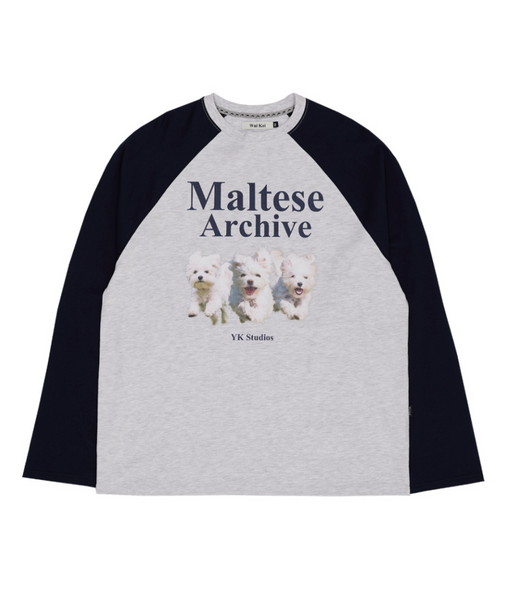 [Wai Kei] Maltese Archive Raglan Long Sleeve T-Shirt Melange White