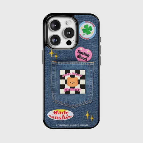 [THENINEMALL] Gummy Patch Denim Glossy Bumper Case