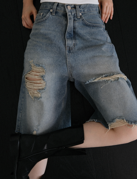 [AUTUMN] [Made] Damage Bermuda Denim