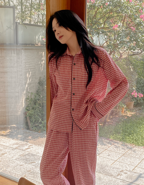 [Juuneedu] Jeu Simon Gingham Checkered Pajamas Set