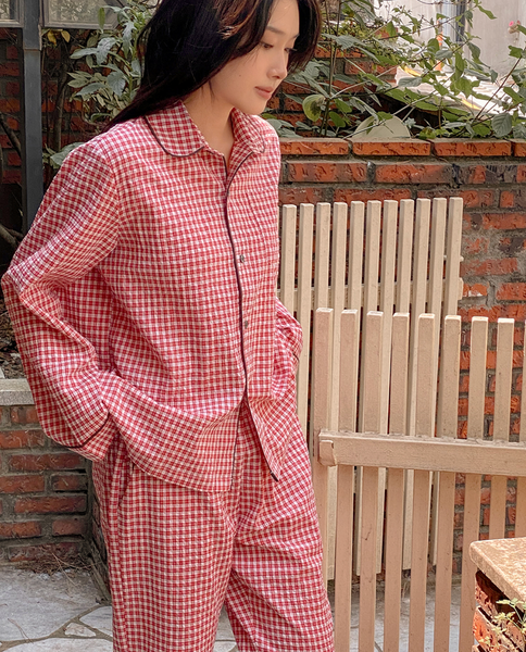 [Juuneedu] Jeu Simon Gingham Checkered Pajamas Set