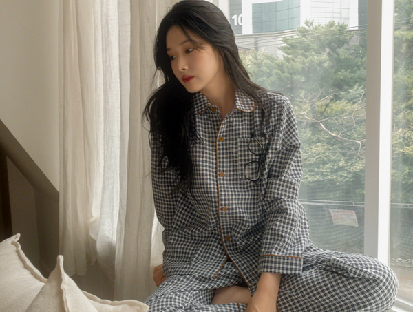 [Juuneedu] Jeu Simon Gingham Checkered Pajamas Set