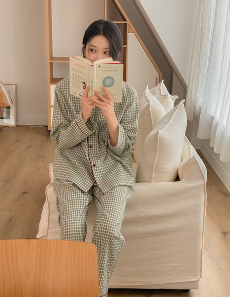 [Juuneedu] Jeu Simon Gingham Checkered Pajamas Set