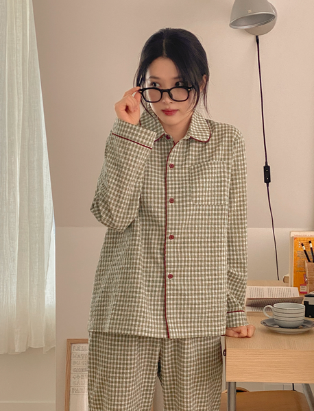 [Juuneedu] Jeu Simon Gingham Checkered Pajamas Set