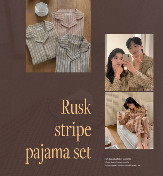 [Juuneedu] Jeu Rusk Stripe Pajamas Set