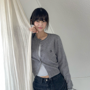 [muahmuah] Stitch Logo Round Cardigan [Grey]