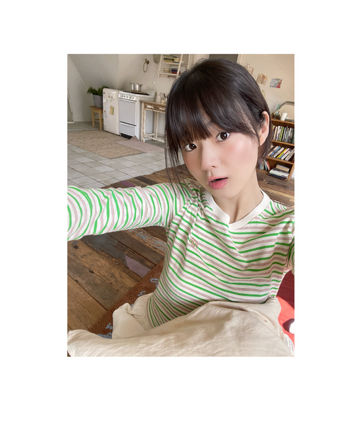 [muahmuah] Logo Stripe Crop Long Sleeve Tee [Lime]