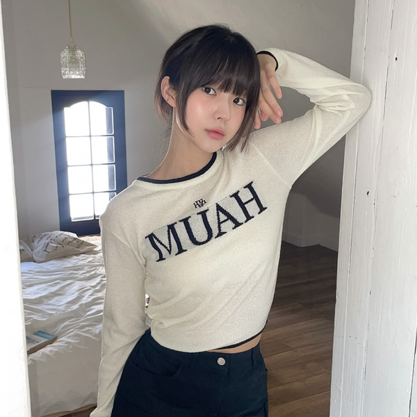 [muahmuah] Logo Bookle Round Knitwear [Ivory]