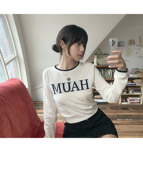 [muahmuah] Logo Bookle Round Knitwear [Ivory]