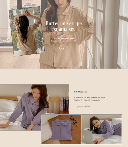 [Juuneedu] Butterring Stripe Pajamas Set