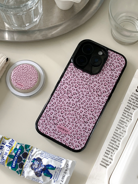 [earliner] Leopard Pink Heart Epoxy Bumper Iphone Case